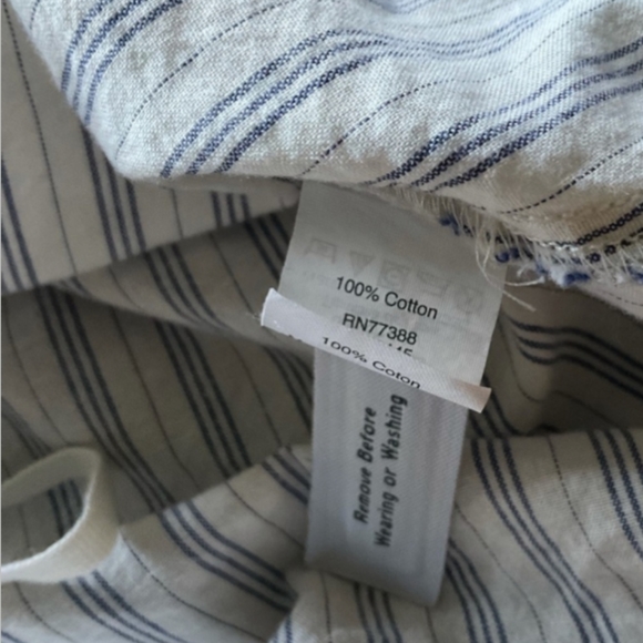 MADEWELL Cotton Blue Pinstripe Off The Shoulder Peasant Summer Coastal Blouse - Picture 5 of 6